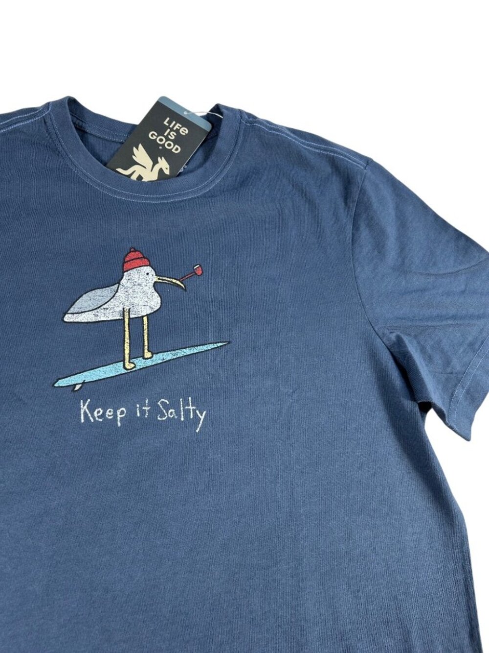 NEW Life Is Good Crusher Tee Keep It Salty Sz M Seagull Blue Short Sleeve Shirt